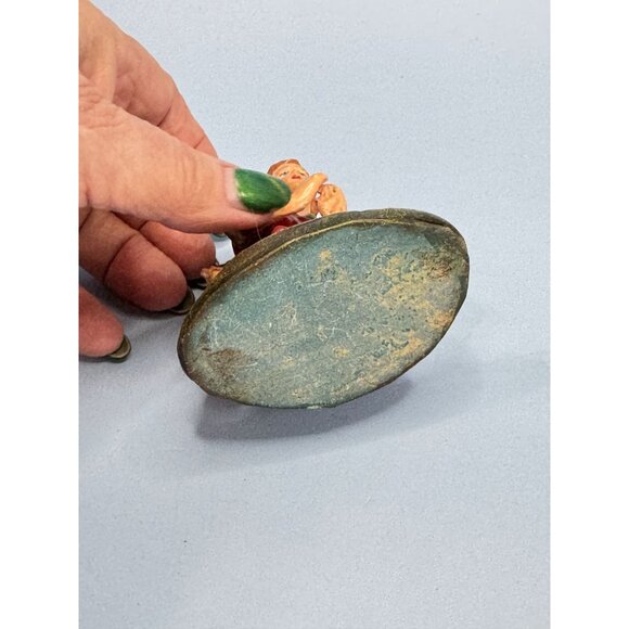 Vintage Italian Paper Mache Figurine Of Kneeling Boy with Horn In Red Outfit - Picture 5 of 5